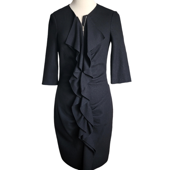 Carolina Herrera Dress Black Wool Ruffle VINTAGE - Picture 2 of 10